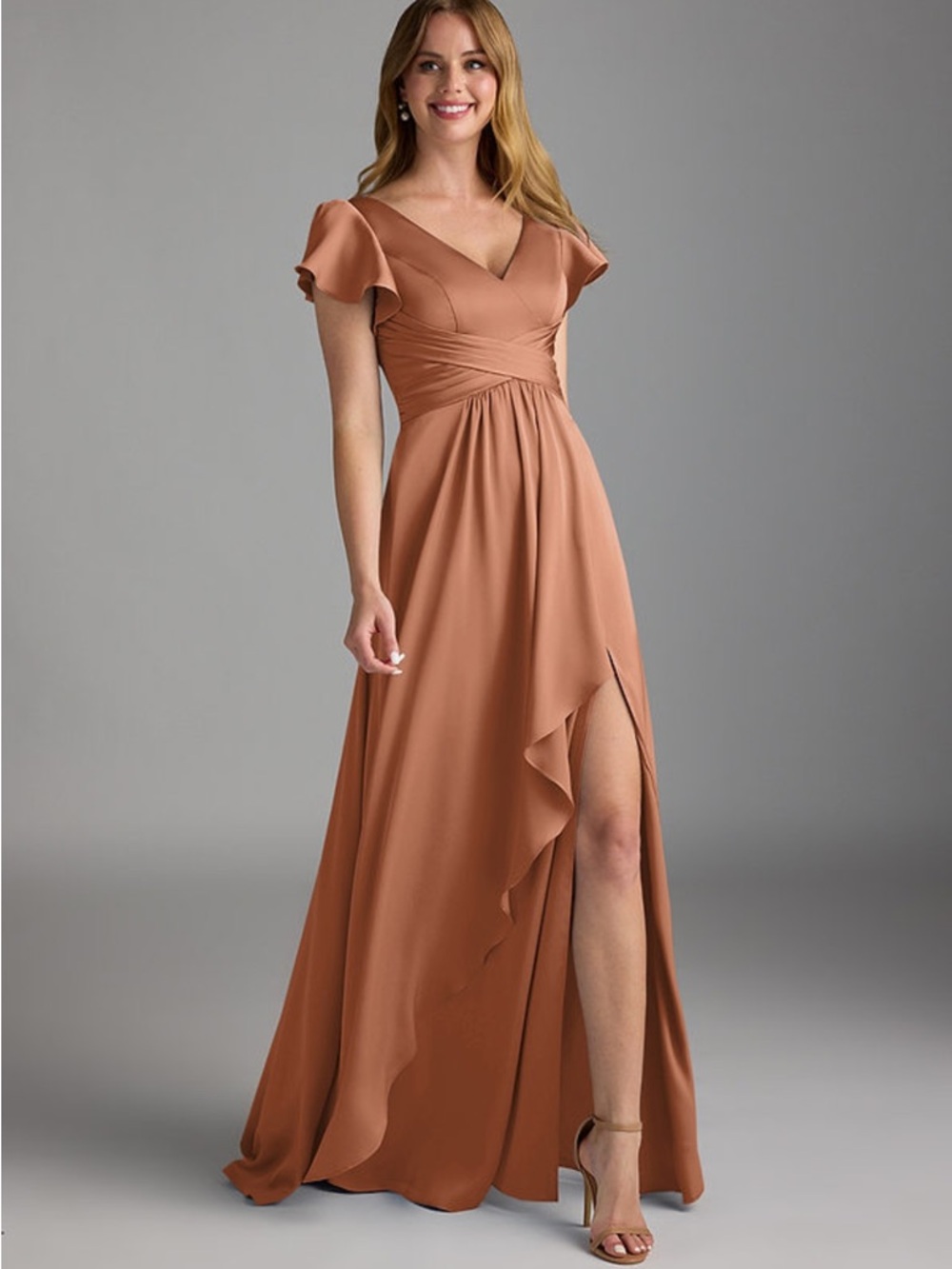Azazie Bronzer satin stretch dress